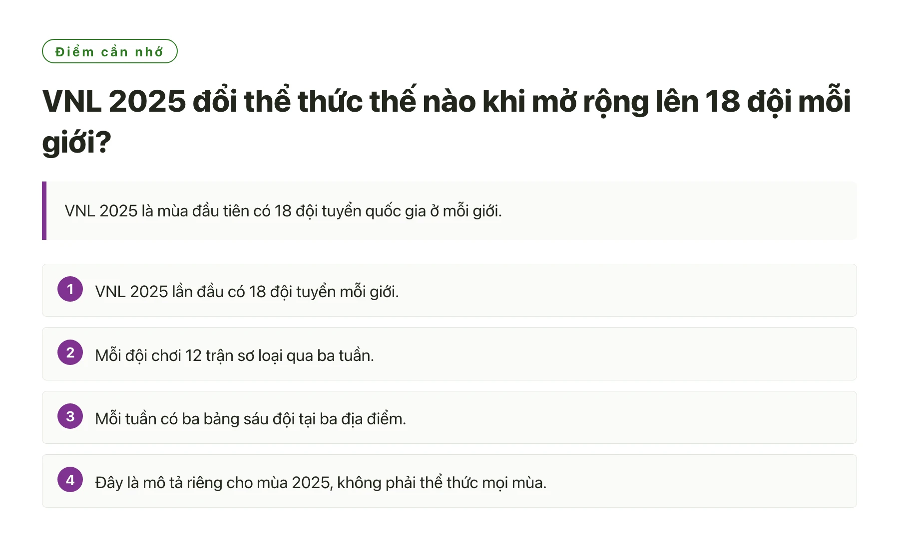 VNL 2025 đổi thể thức thế nào khi mở rộng lên 18 đội mỗi giới?——全文要点速览